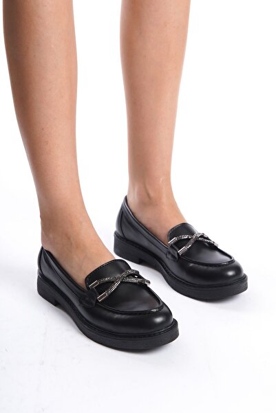 Limeo Pantofi de damă Mocasin Mocasin Ocazional Cu cruce în față din piele neagră