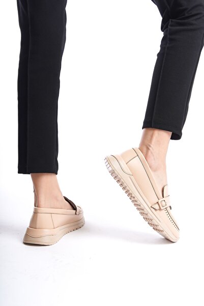Limeo Nude Cilt Yandan Toka Detaylı Orta Yüksek Taban Günlük Loafer Makosen Kadın Ayakkabı