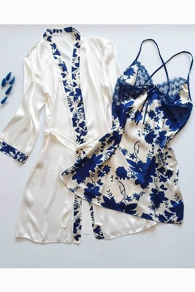 Çeyize dair herşey Set de zestre din 6 piese din satin de mătase bleumarin 6021