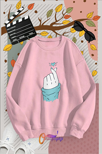 oneagılyazı Φούτερ Finger Heart με τύπωμα με λαιμόκοψη ποδηλάτου