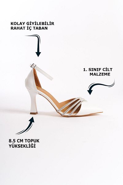 Limeo Pantofi de rochie de seară de damă cu toc înalt subțire, alb, cu cataramă la gleznă