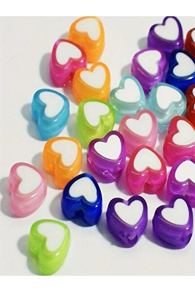 312 KONSEPT 10 τεμάχια ακρυλικές χάντρες καρδιάς Janjanlı - Μικτές χρωματικές...