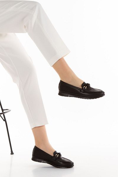 Limeo Mother's Day Special Black Women's Chain Detailed Soft Lightweight Summer Loafer Daily Ballerina Mother's Shoes