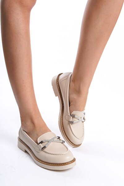 Limeo Pantofi de damă Mocasin Mocasin Ocazional Cu cruce în față cu piele crem