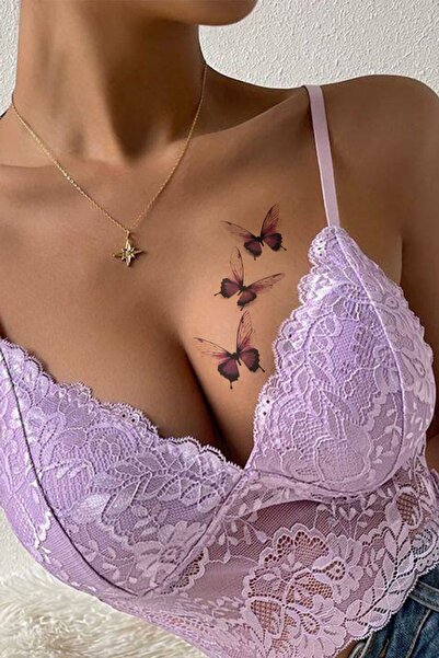 Hilvera 3 Boyutlu Mini Renkli Kelebek Göğüs Geçici Dövme Tattoo