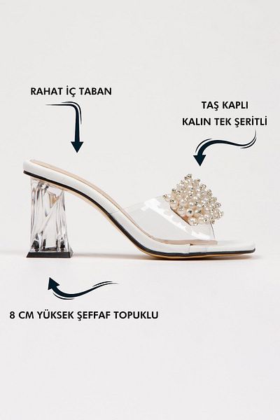 Limeo Tocuri albe transparente, dungi transparente, margele mari, detaliu de piatră, rochie de seară pentru femei, papuci, sandale