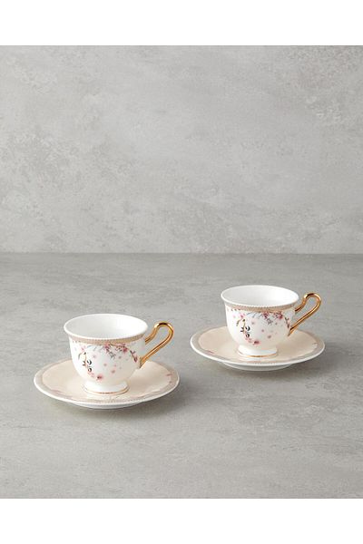 English Home Sakura Dream - 2-Person 90 ml Pink and 4-Piece Bone China Coffee Cup Set