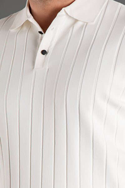 ZEKİ ÖZER Men's Striped Textured Polo Knitwear Sweater