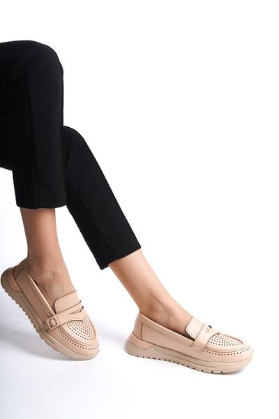 Limeo Nude Cilt Yandan Toka Detaylı Orta Yüksek Taban Günlük Loafer Makosen Kadın Ayakkabı