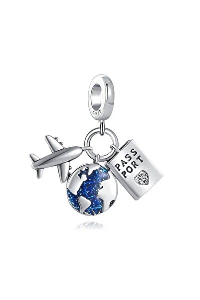 Lux Design Gümüş Uçak, Dünya, Pasaport Sallantılı Charm