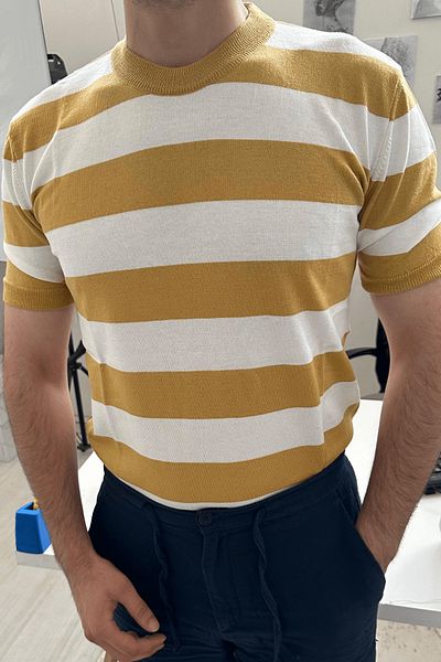 Tarz Cool Ανδρικό πλεκτό μπλουζάκι Color Block με στρογγυλή λαιμόκοψη