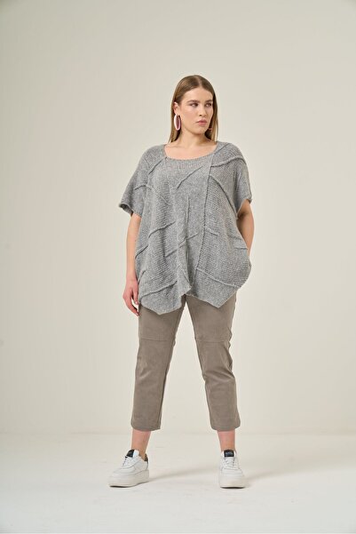 Jacob & Co. Büyük Beden-Yünlü Asimetrik Gri Triko