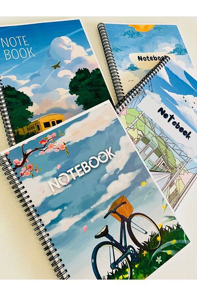 ADA OFİS KIRTASİYE كتاب مدرسي حلزوني مخطط مقاس A4 - 80 ورقة، مجموعة من 4 قطع
