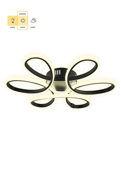 Capella Aydınlatma Rita Kumandalı 3 Renk Işık Özellikli Modern Siyah Plafonyer Led Avize Salon