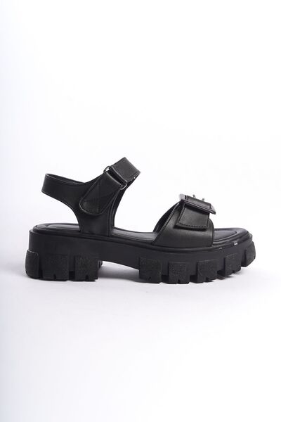Limeo Black Velcro High Soft Sole Front Buckle Thick Stripe Summer Sandals