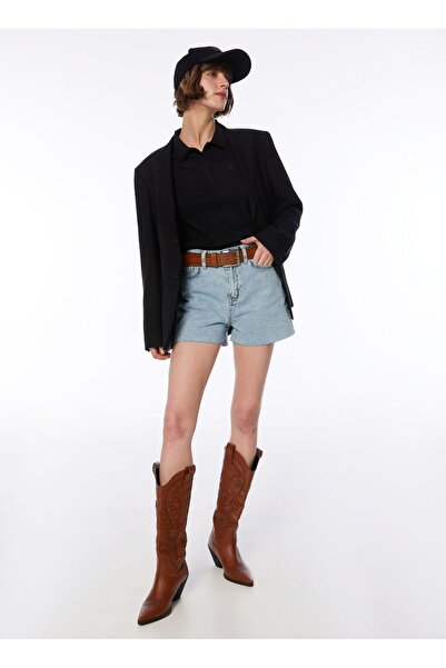 Fabrika Siyah Kadın Polo Yaka Basic T-Shirt DEEP