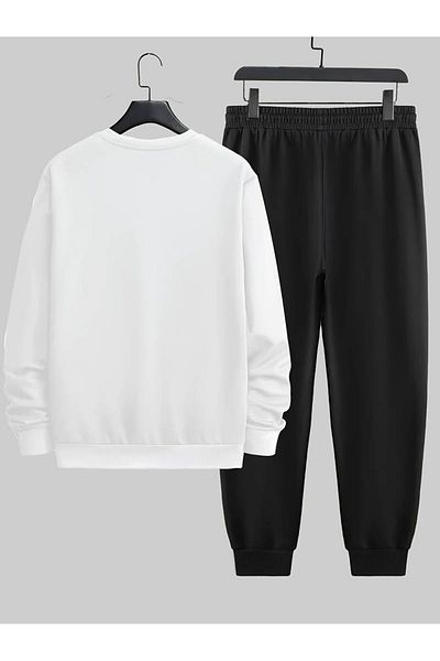 PALPİTO Λευκό Creative Printed Unisex Oversize Jogger Σετ - Crew Neck