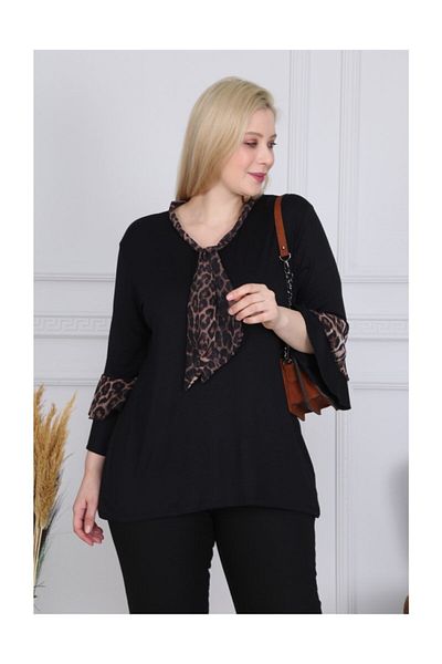 HÜLYA BUTİK Black Leopard Chiffon Flares Flounce Blouse