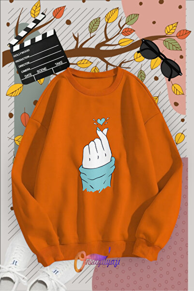 oneagılyazı okrugla kragna Srce sa prstima Štampano Dukserica