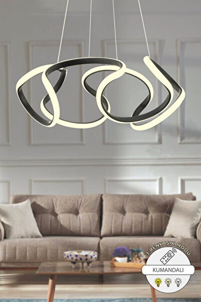 Capella Aydınlatma Mabel Kumandalı 3 Renk Işık Özellikli Modern Siyah Sarkıt ...