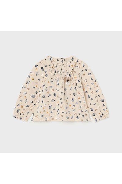 MAYORAL Ecru Baby Girl Floral Cotton Shirt - L25k2195