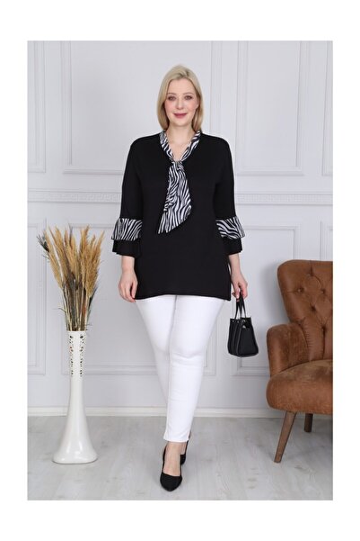 HÜLYA BUTİK Μπλούζα Black Zebra Chiffon Flares Flounce