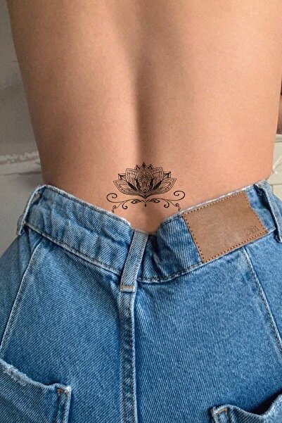 Hilvera Hint Motifli Lotus Çiçeği Kalça Bel Geçici Dövme Tattoo