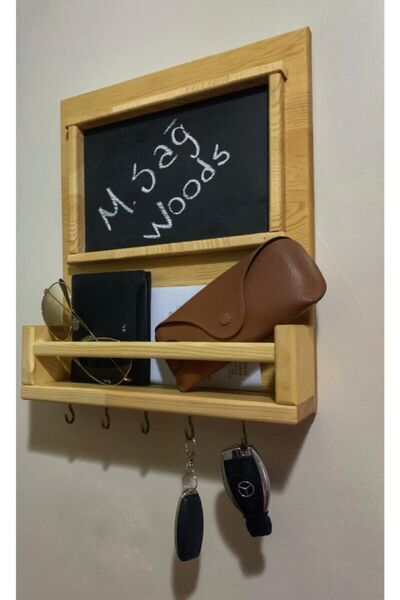 MSAĞWOODS Natural Wood Aa Solid Panel Door Front Blackboard Key Hanger Note Board
