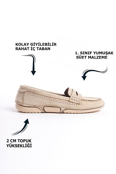 Limeo Κρεμ διάτρητο σουέντ μπροστά Άνετα Soft Daily Loafer Moccasin Γυναικεία Παπούτσια