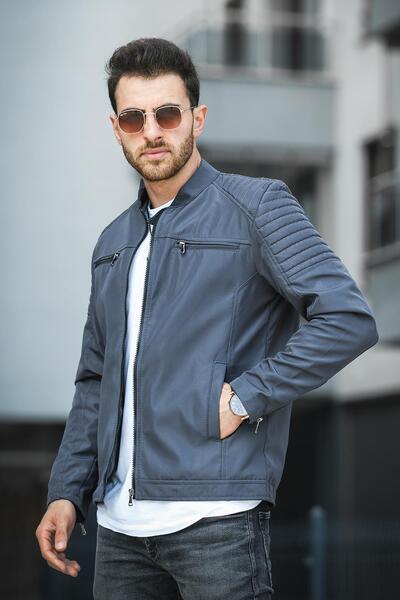 Oksit Abuja Stand Collar Slim Fit Men's Coat - Zipper Detail and Water Repellent