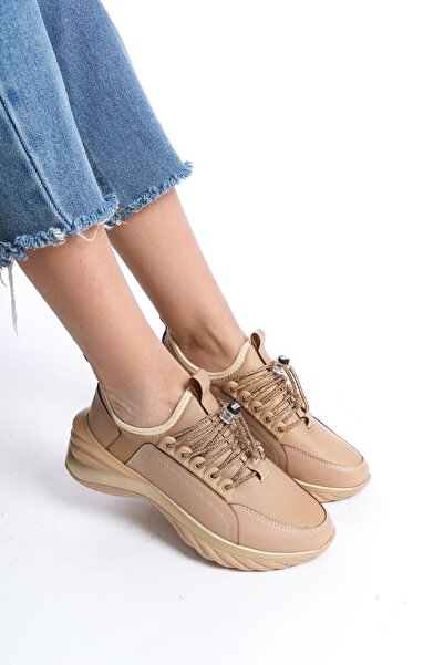 Limeo Women's Nude Glittery Shiny Laced Soft Sneaker Sports Shoes