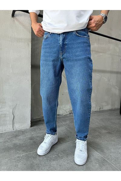 DİFRANSEL Men's Blue Boyfriend Style Trousers