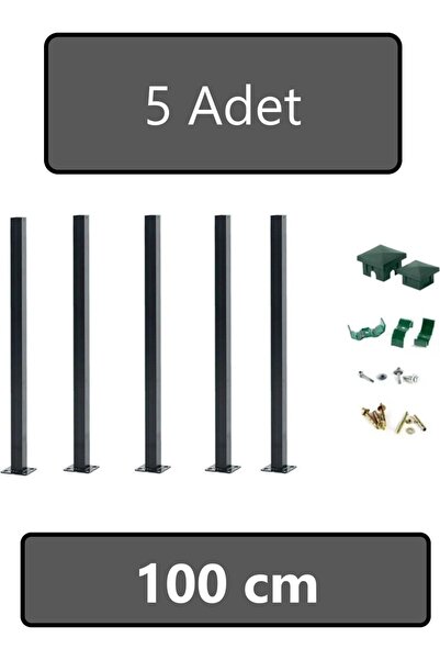 dekorafence 100 cm Panel Çit Direği Antrasit ( 5 Adet ) Aksesuarlar Dahil Set