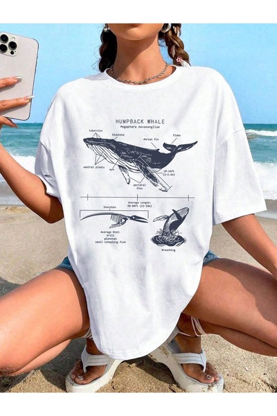 Jose Clothing Tricou alb din bumbac supradimensionat - decolteu, maneca scurta, imprimat