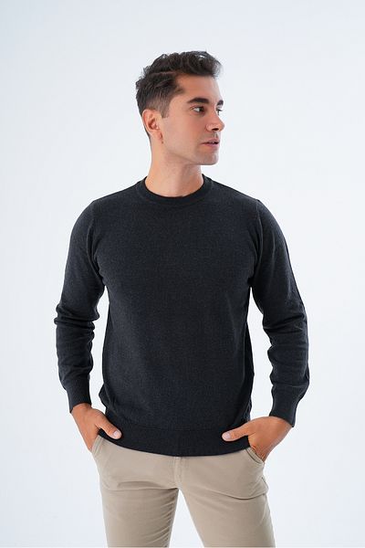 Trist Star Men's Anthracite 100% Cotton Crew Neck Knitwear Sweater Trist-1101