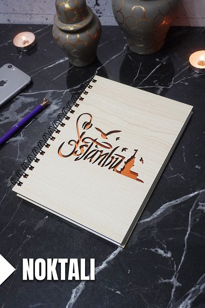 markcat Agenda și caietul școlar cu tematică Istanbul - Caiet cu copertă din lemn, cu puncte (A5 - 120 coli)