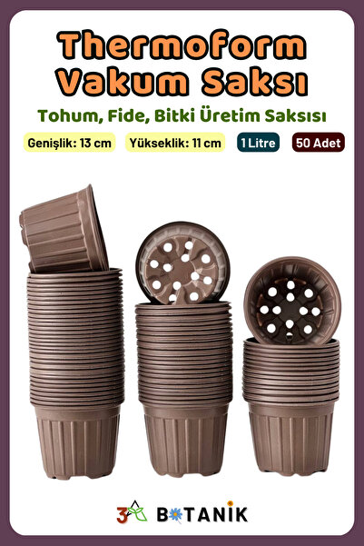 3A BOTANİK Thermoform Vakum Saksı, 13x11 cm, Üretim Saksısı, 1 Litre, Bitki Ü...