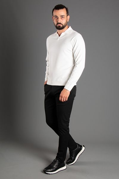 ZEKİ ÖZER White Polo Collar Buttonless Men's Knitwear Sweater