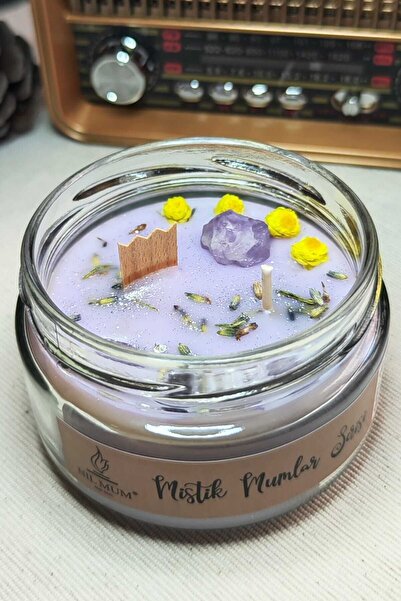 Nil Mum Çift Fitilli Ametist Doğal Taşlı | Bereket mumu |