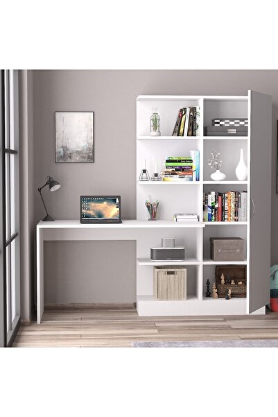 Bicabin Narin Raflı Dolaplı Çalışma Masası Beyaz