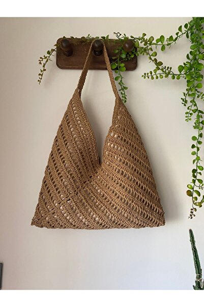 ÖZÜM HOME Hasır renk kağıt ip çanta, Kağıt ip çanta, omuz çantası
