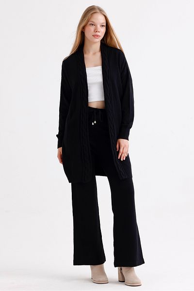 MD trend Long Oversize Knitwear Cardigan and Trousers Set with Knitted Detail - Women