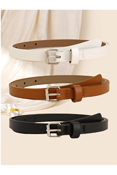 BRAND&BELT طقم حزام مكون من 3 قطع باللونين الأسود والأبيض مع إبزيم فضي مقاس 2...