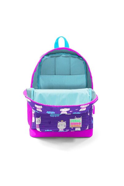 Coral High Kids Mor Pembe Kedi Desenli Dört Bölmeli Usb'li Okul Sırt Çantası 23264