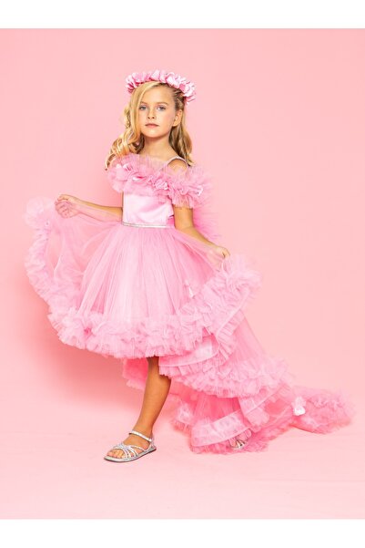 MONİTA Girl's Evening Dress with Tail Detail