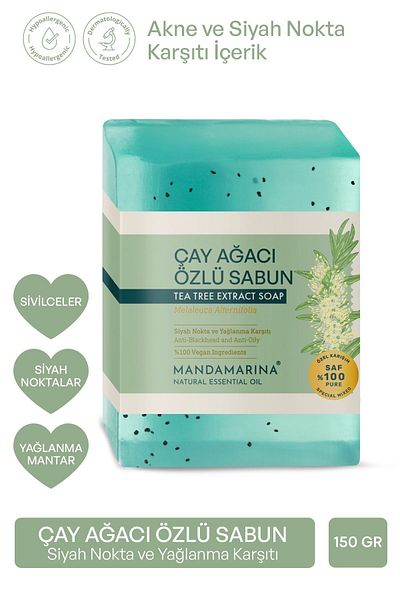 Mandamarina صابون شجرة الشاي الطبيعي - حب الشباب، حب الشباب، الرؤوس السوداء، 150 جرام