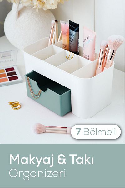 Vienev Organizator de machiaj cu 7 compartimente Mint - Organizator de birou cu sertare