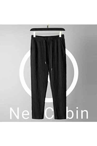 NewCabin Summer Lycra Black T-Shirt and Tracksuit Set - Wrapped Crinkle Fabric, Short Sleeve, 2-Piece Set