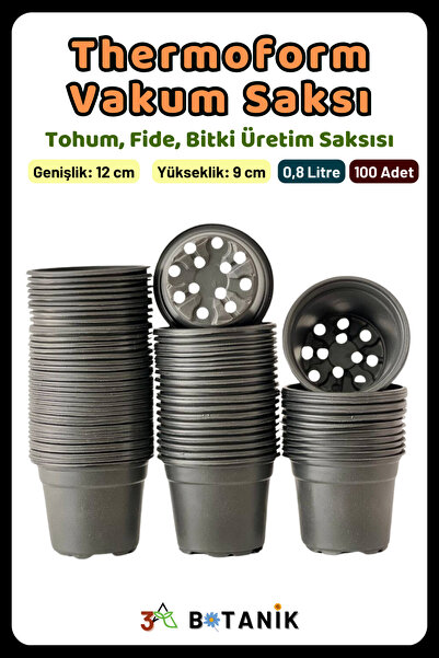 3A BOTANİK Thermoform Vakum Saksı, 12x9 cm, Üretim Saksısı, 0,8 Litre, Bitki ...