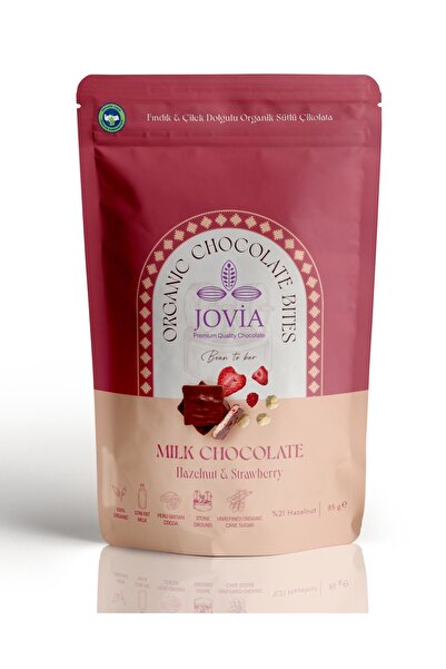 jovia premium quality chocolate Fındık ve çilek dolgulu organik sütlü çikolata